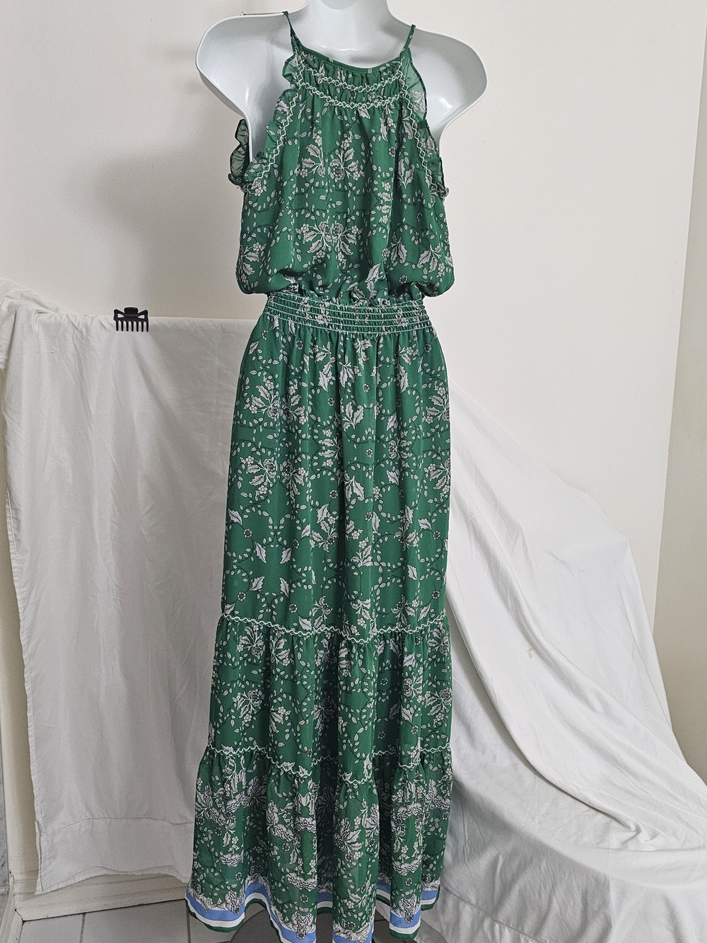 NWT Green Floral Halter Maxi Dress
